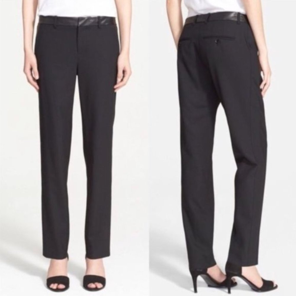 VINCE black leather accent trim pants trousers